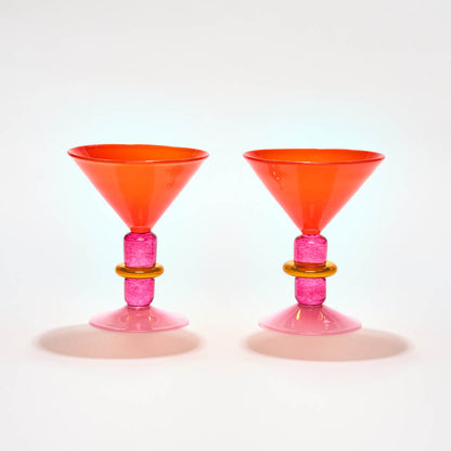 Miami Martini glass in Red & Rose