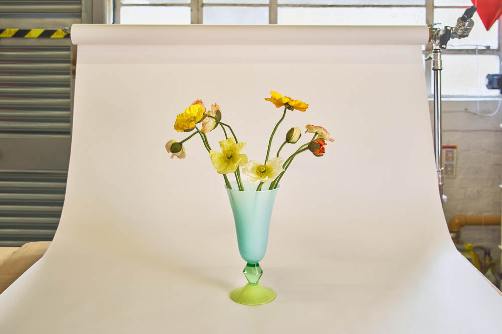 Tall footed vase in Soft Blue