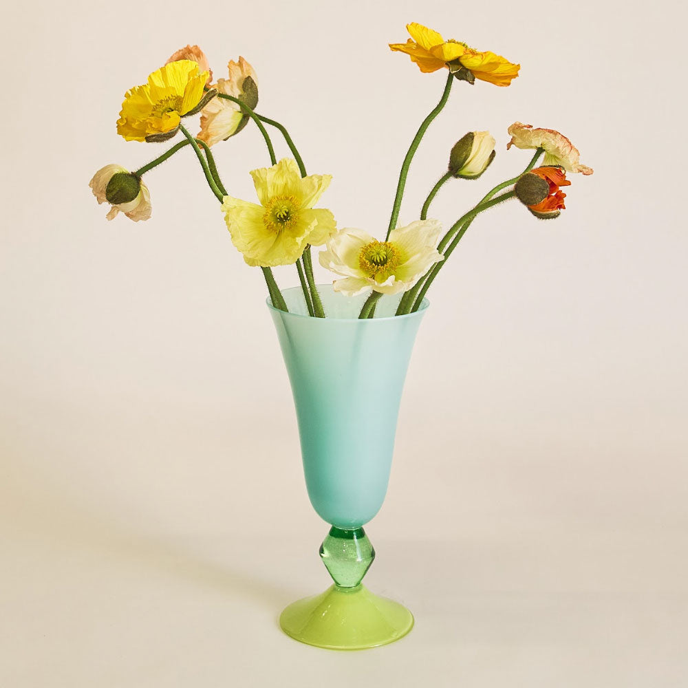 Tall footed vase in Soft Blue