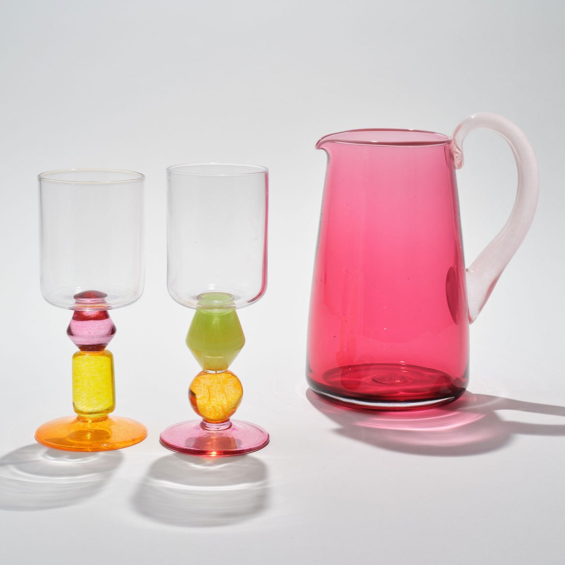 Pair of Miami Wine Glasses with Pink & Marigold