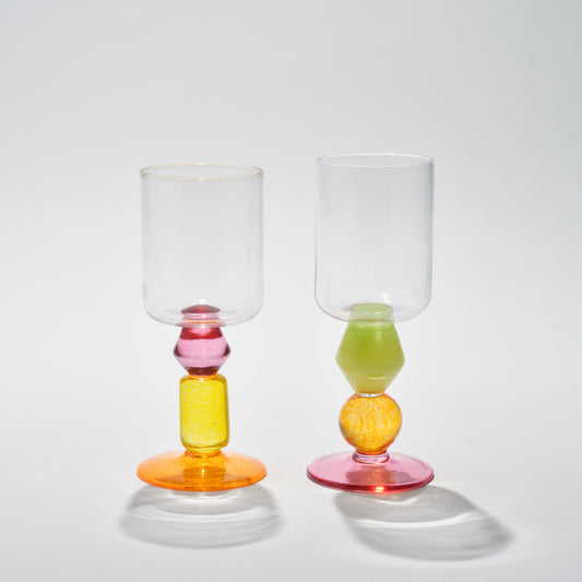 Pair of Miami Wine Glasses with Pink & Marigold