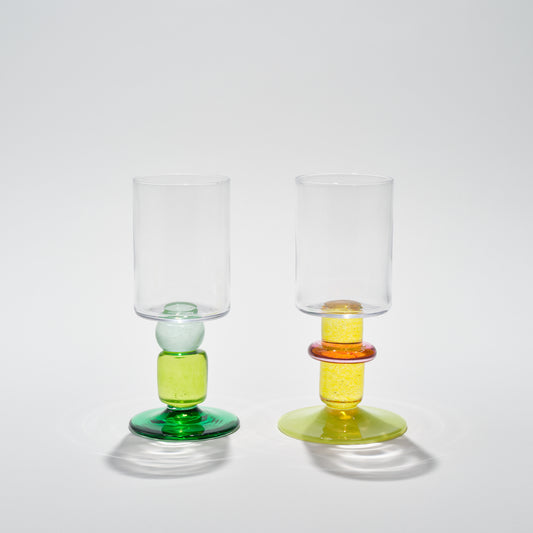 Pair of Miami Wine Glasses in Yellows & Greens
